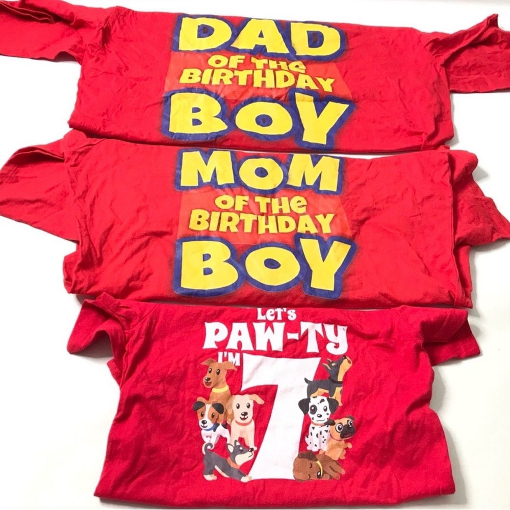 Red Family Matching Birthday T-Shirts. Dad mom of birthday boy.